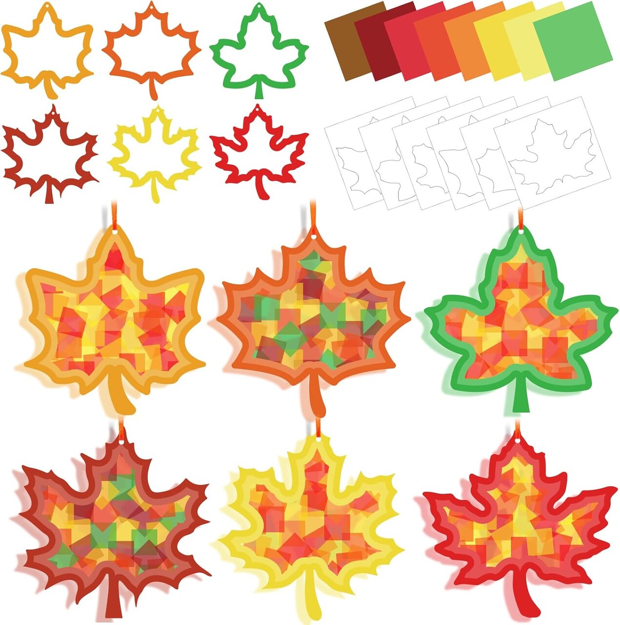 42 Packs Fall Leaf Suncatchers Crafts for Kids, Thanksgiving Leaf Tissue Art Crafts(Fall Leaf)10 x 7 x 0.35 inches